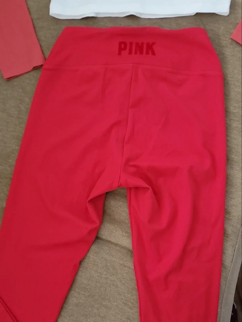 New PINK Victoria's Secret White & Red Logo Activewear Set
